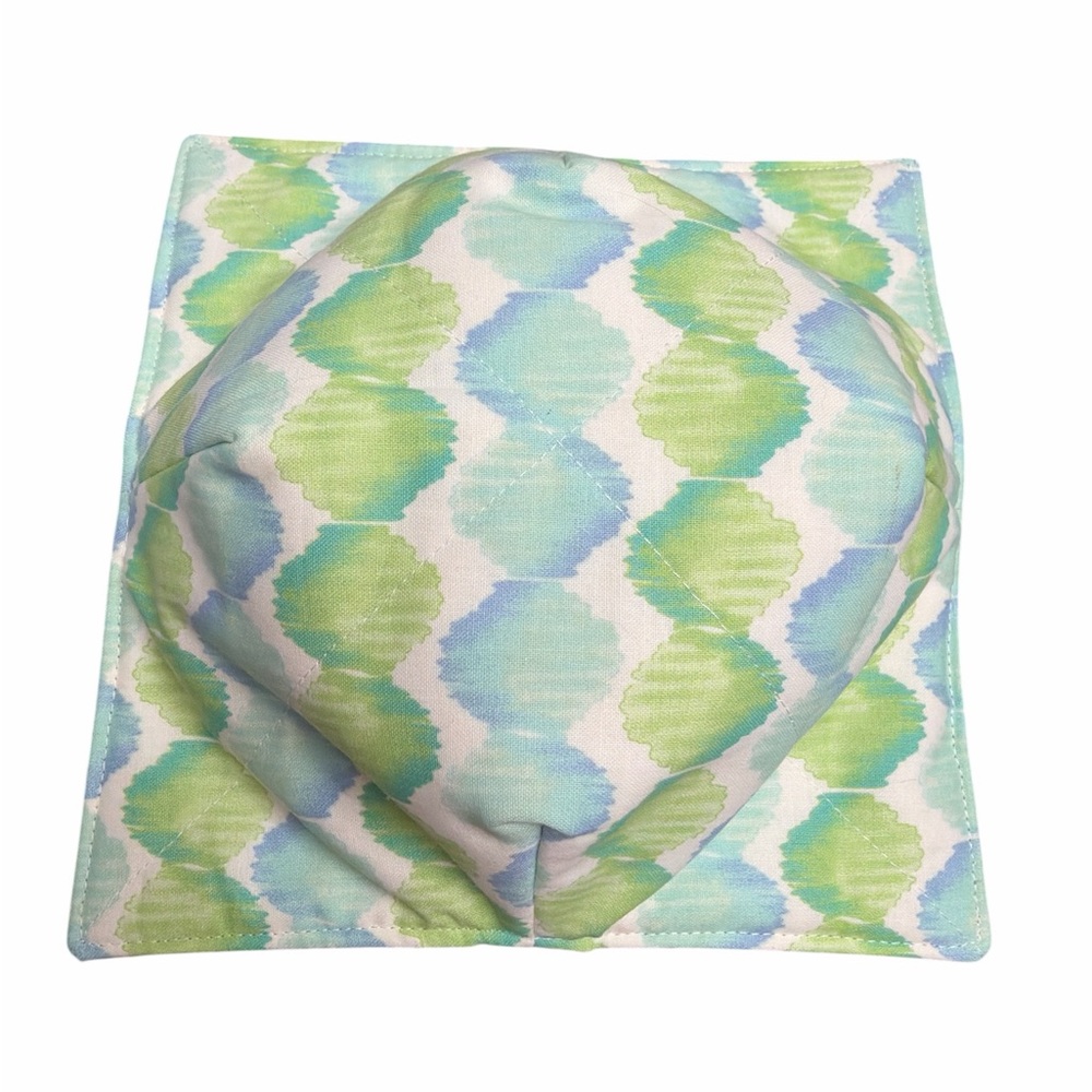 Hand Crafted Bowl Cozy Bowl Holder Microwavable Cotton Padded Green and Blue - Picture 10 of 11